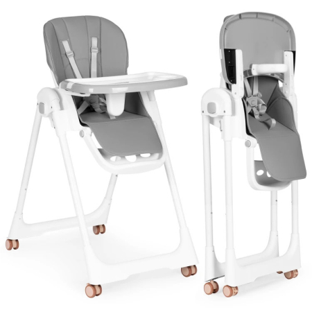 Homelux Scaun de hrănire reglabil în înălțime curele din piele ecologică tavă dublă gri închis [1]