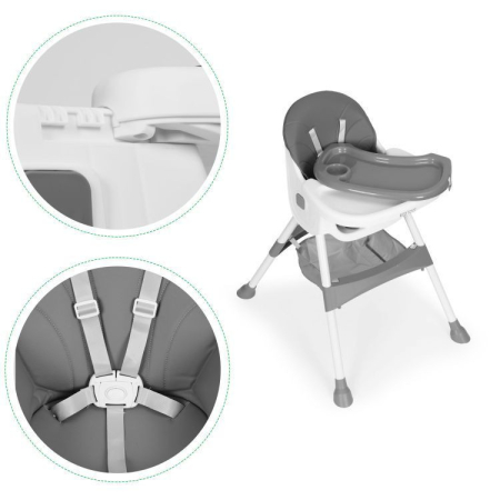 Homelux Scaun înalt pentru copii cu tavă și coș cu ham de siguranță în 5 puncte gri [9]