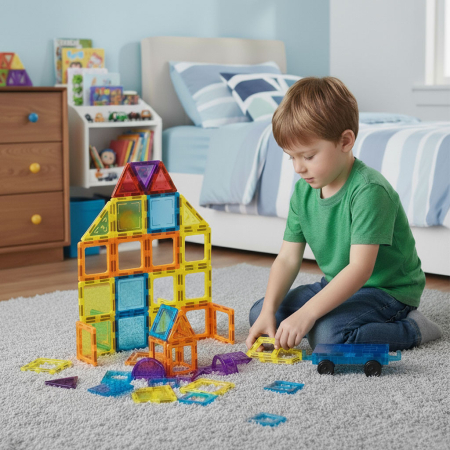 Homelux Set construcție magnetică 45 piese avion, casă, mașină [1]