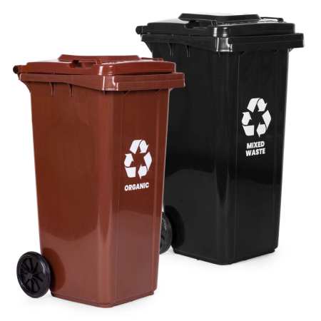 Homelux Set coș de gunoi 2x120L negru, maro, cu roți de cauciuc [1]