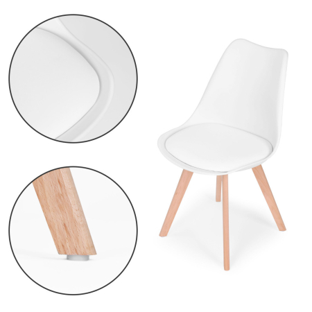 Homelux Set de 4 scaune de masă cu pernă din piele ecologică albă [6]