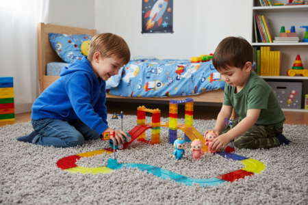 Homelux Set de construcție cu pistă de curs magnetică cu mașini LED 154 de piese [8]