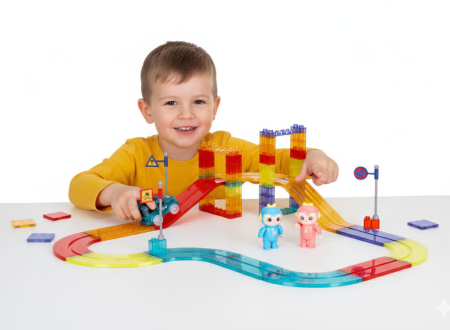 Homelux Set de construcție cu pistă de curs magnetică cu mașini LED 154 de piese [6]