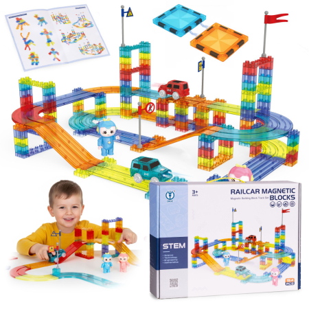 Produse temporar indisponibile - Homelux Set de construcție cu pistă de curs magnetică cu mașini LED 154 de piese