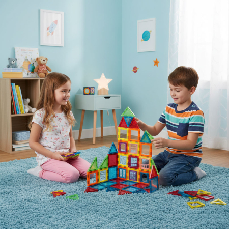 Homelux Set de constructii magnetice 70 piese casa, masina, roata Ferris etc. [7]