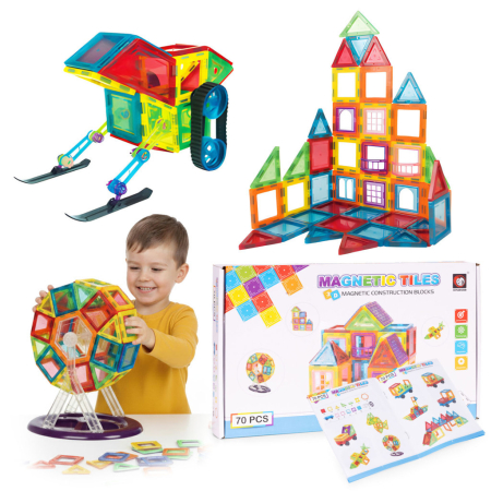 Produse temporar indisponibile - Homelux Set de constructii magnetice 70 piese casa, masina, roata Ferris etc.