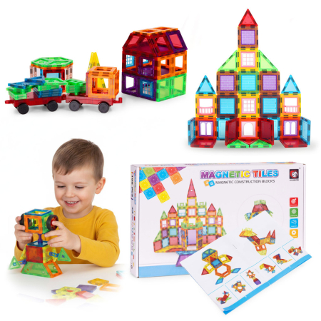 Produse temporar indisponibile - Homelux Set de jucării de construcție magnetice 106 piese castel, robot, roată Ferris etc.