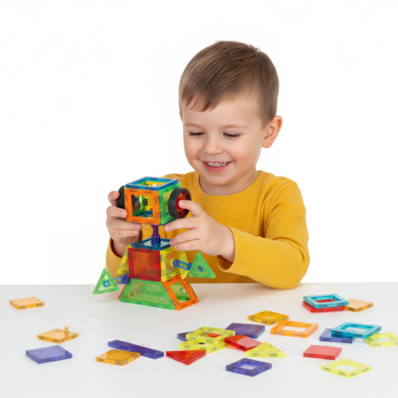 Homelux Set de jucării de construcție magnetice 106 piese castel, robot, roată Ferris etc. [5]