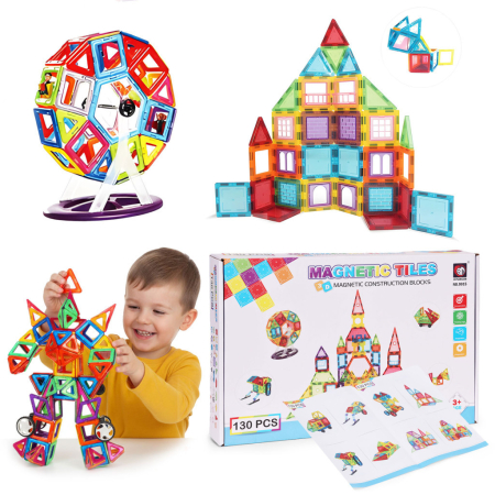 Produse temporar indisponibile - Homelux Set de jucării de construcție magnetice 130 piese robot, pompier, avion etc.