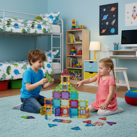 Homelux Set de jucării de construcție magnetice 130 piese robot, pompier, avion etc. [8]