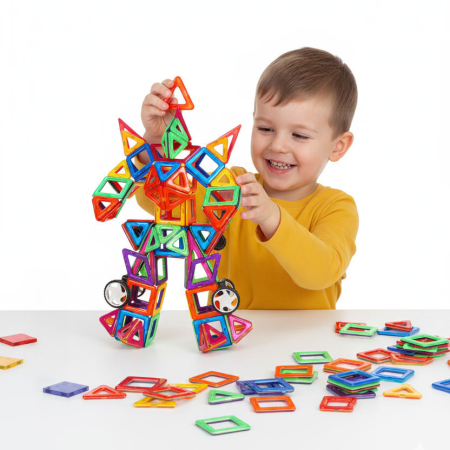 Homelux Set de jucării de construcție magnetice 130 piese robot, pompier, avion etc. [5]