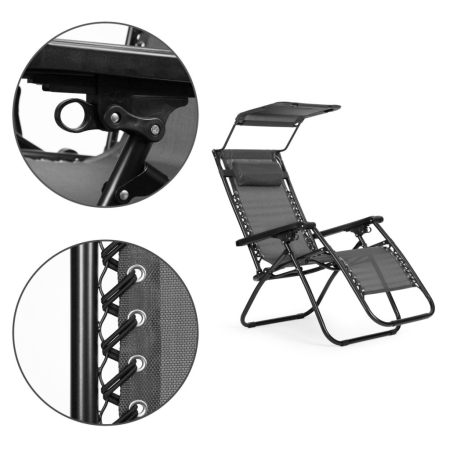 Homelux Șezlong pliabil cu copertină gri [5]