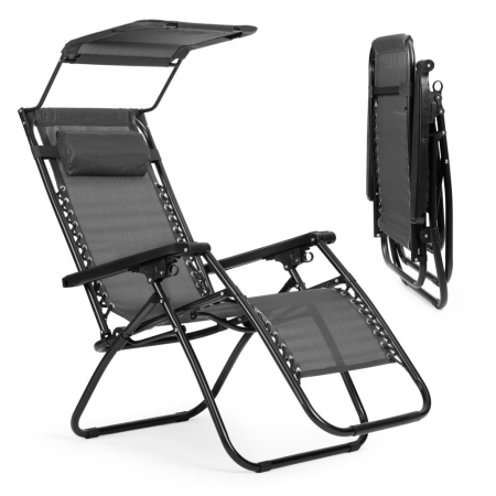 Produse temporar indisponibile - Homelux Șezlong pliabil cu copertină gri