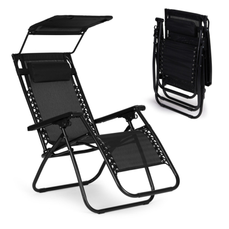 Produse temporar indisponibile - Homelux Șezlong pliabil cu copertină neagră