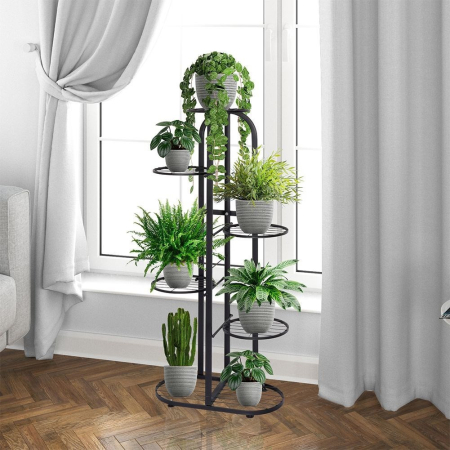 Homelux Suport metalic modern pentru flori 6 niveluri, negru [1]