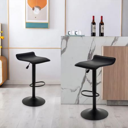 Homelux Taburet de bar pivotant cu reglare pe înălțime, piele artificială, negru [8]