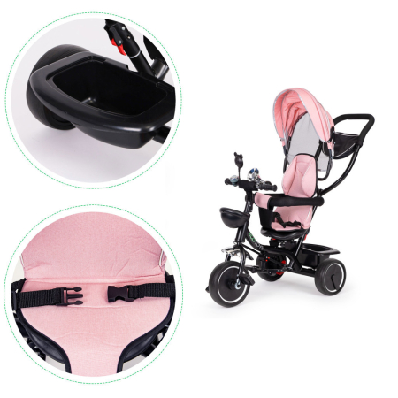 Homelux Triciclu cu scaun pivotant și acoperiș, roz [5]