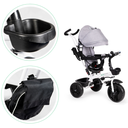 Homelux Triciclu cu scaun rotativ 360° și acoperiș gri [5]