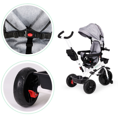 Homelux Triciclu cu scaun rotativ 360° și acoperiș gri [6]