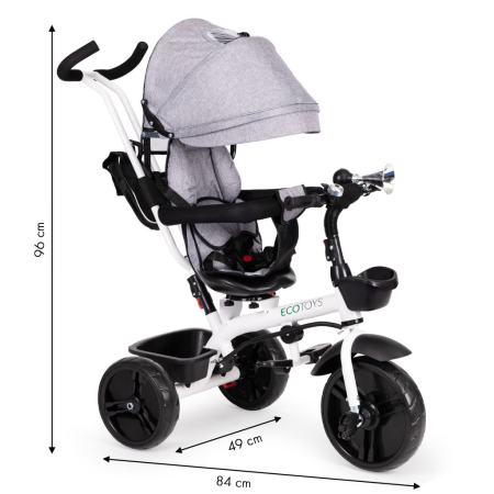 Homelux Triciclu cu scaun rotativ 360° și acoperiș gri [9]