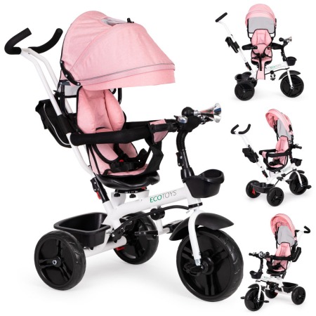 Produse temporar indisponibile - Homelux Triciclu cu scaun rotativ 360° și acoperiș roz