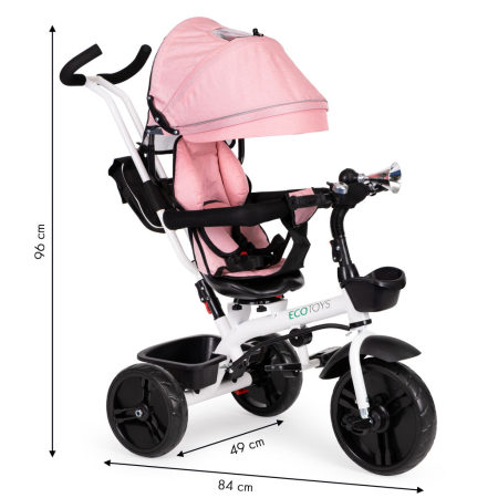 Homelux Triciclu cu scaun rotativ 360° și acoperiș roz [9]