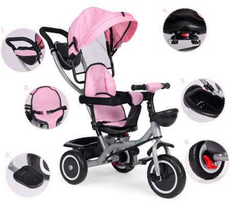 Homelux Triciclu triciclu cu scaun pivotant și parasolar pliabil 2in1 roz [8]