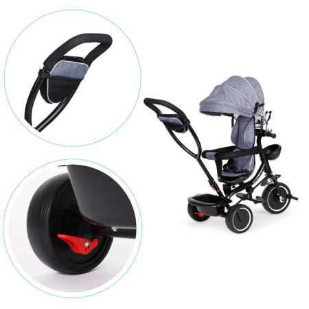 Homelux Triciclu triciclu scaun pivotant cu scaun pivotant copertină gri [6]