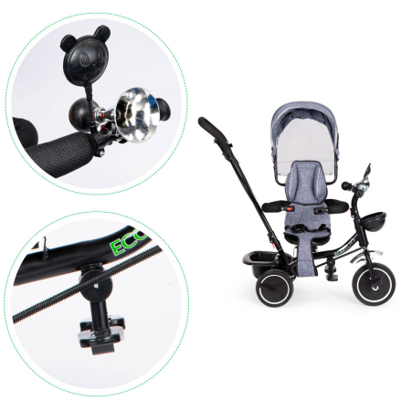 Homelux Triciclu triciclu scaun pivotant cu scaun pivotant copertină gri [4]