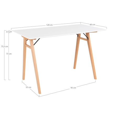 House Nordic Birou Vojens, alb și natural 120x60x75 cm [4]