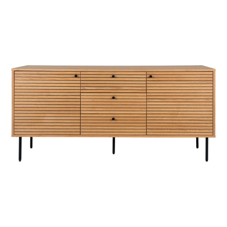 House Nordic Comodă Kyoto cu 3 sertare, 2 uși, furnir de stejar, natural, picioare din metal negru, 150x40x74 cm [0]