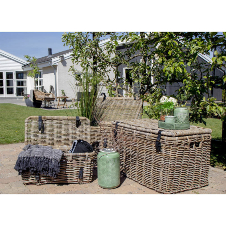 House Nordic Coș de depozitare Depok, kubu rattan, mâner din piele, gri, 3 buc [5]