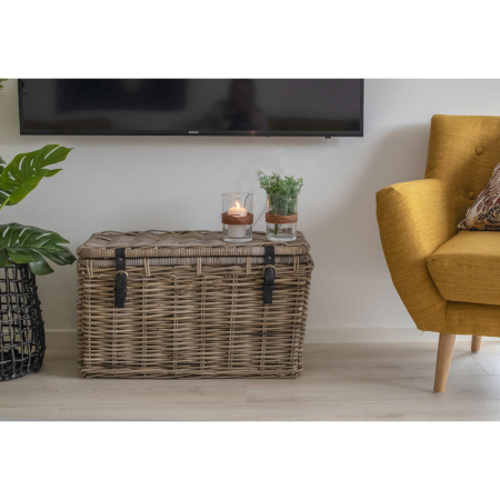 House Nordic Coș de depozitare Depok, kubu rattan, mâner din piele, gri, 3 buc [6]