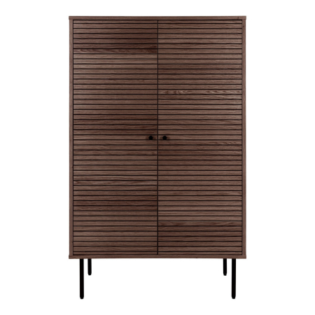 Mobilier hol - House Nordic Dulap raft Kyoto, 2 uși, furnir stejar, fumuriu, picioare metalice negre 80x40x130 cm