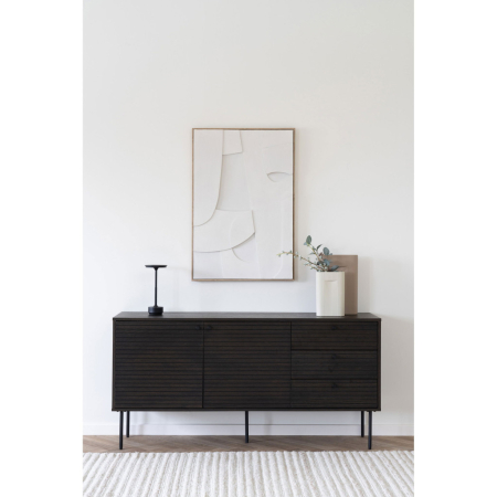 House Nordic Kyoto sideboard cu 3 sertare, 2 usi, furnir de stejar, fumuriu, picioare din metal negru, 150x40x74 cm [5]