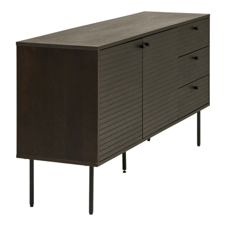 House Nordic Kyoto sideboard cu 3 sertare, 2 usi, furnir de stejar, fumuriu, picioare din metal negru, 150x40x74 cm [2]