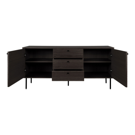 House Nordic Kyoto sideboard cu 3 sertare, 2 usi, furnir de stejar, fumuriu, picioare din metal negru, 150x40x74 cm [1]