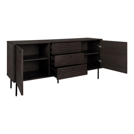 House Nordic Kyoto sideboard cu 3 sertare, 2 usi, furnir de stejar, fumuriu, picioare din metal negru, 150x40x74 cm [3]