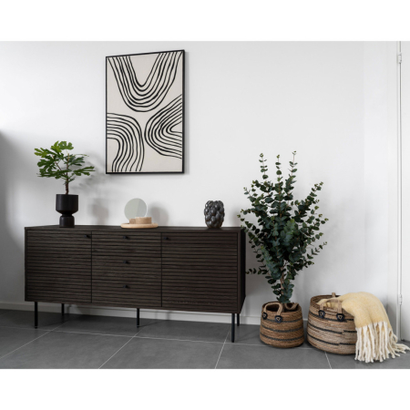 House Nordic Kyoto sideboard cu 3 sertare, 2 usi, furnir de stejar, fumuriu, picioare din metal negru, 150x40x74 cm [6]