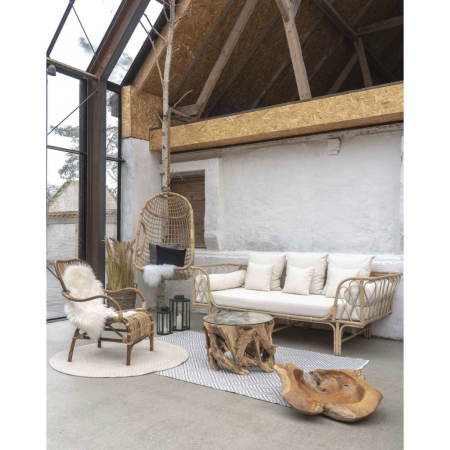 House Nordic Masă de cafea Grand Canyon cu sticlă, picioare naturale, Ø60x40 cm [6]