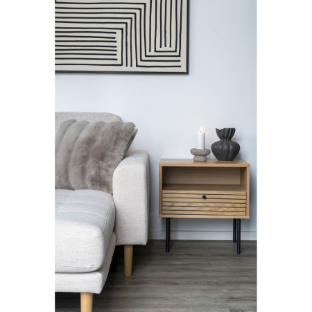 House Nordic Masă de depozitare Kyoto cu 1 sertar, furnir de stejar, natural, picioare din metal negru, 50x40x50 cm [7]