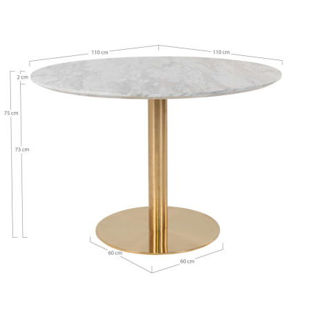 House Nordic Masă de dining rotundă Bolzano 110x75 cm alb-alamă [6]