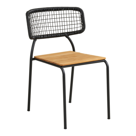 Scaun masă lemn - House Nordic Nashville scaun de luat masa, tec, frânghie neagră, negru