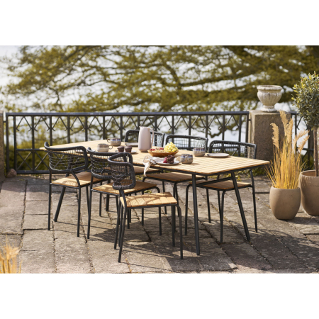 House Nordic Nashville scaun de luat masa, tec, frânghie neagră, negru [8]