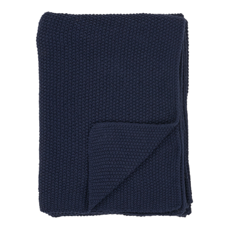 Pături, cuverturi - House Nordic Pătură Santos, bumbac reciclat, albastru închis 130x170 cm