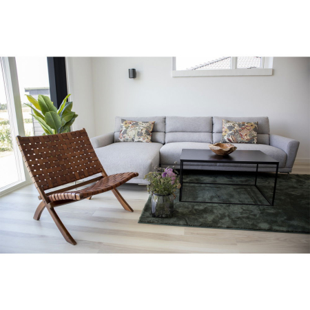 House Nordic Perugia Fotoliu pliabil din piele, tec maro cu picioare din lemn [6]