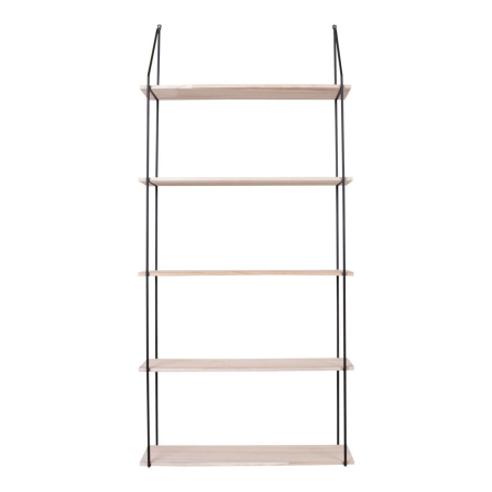 House Nordic Raft Eindhoven cu 5 rafturi din lemn natural, cadru negru 65x17x145 cm [2]