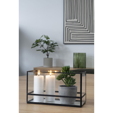 House Nordic Suport lumânare uragan, metal / sticlă, negru 30x12x15 cm [1]