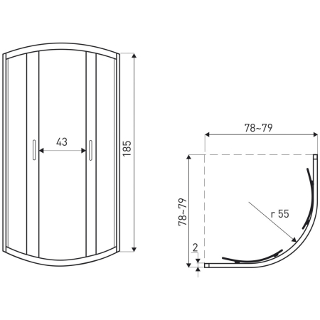 Kerra Aruba 80 crom curbat cabină de duș fără tavă [1]