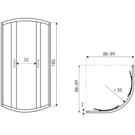 Kerra Aruba 90 cabină de duș curbată cromată fără tavă [1]